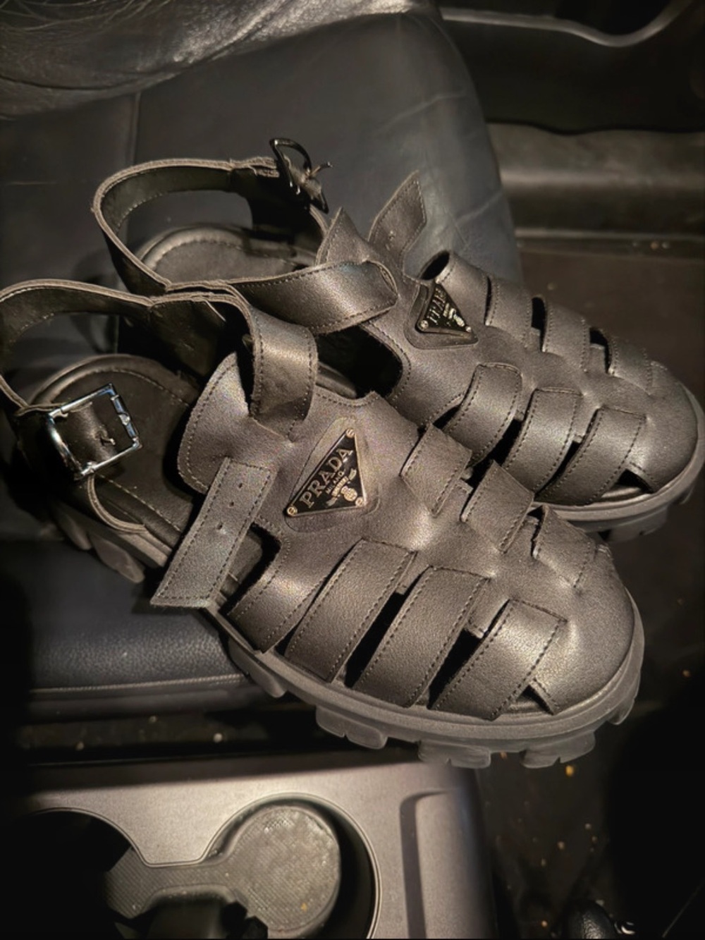 Prada Men’s Black Leather Fisherman Sandals